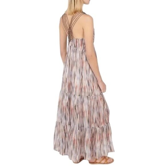 Anthropologie See U Soon Womens Striped Rose Robe Strappy Tiered Maxi Dress M - Picture 3 of 9